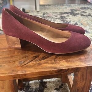 Madewell Burgundy Merlot Red Ella Suede Block Heel Pumps
